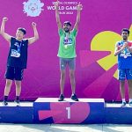 Gold Medalist in 100m Race Muhammad Luqman on victory stand during the Special World Games Athletics