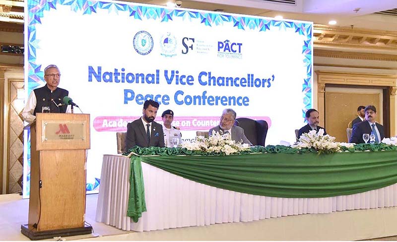 President Dr. Arif Alvi addressing the National Vice Chancellors’ Peace Conference