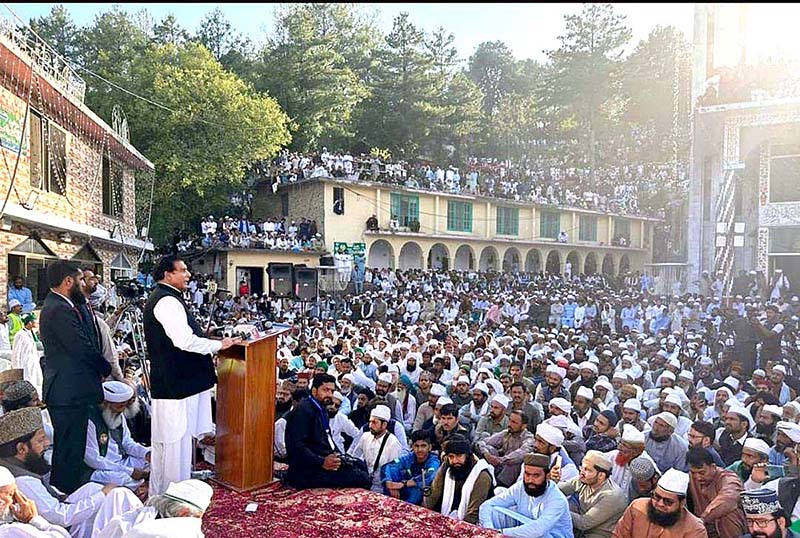Speaker National Assembly Raja Pervez Ashraf addressing the participants of Nerian Sharif Urs Mubarak