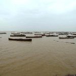 A view of large number of boats parked at zero point before cyclone Biparjoy approaches the coast area