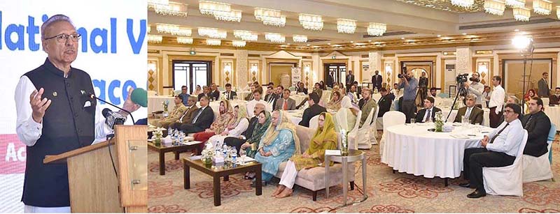 President Dr. Arif Alvi addressing the National Vice Chancellors’ Peace Conference