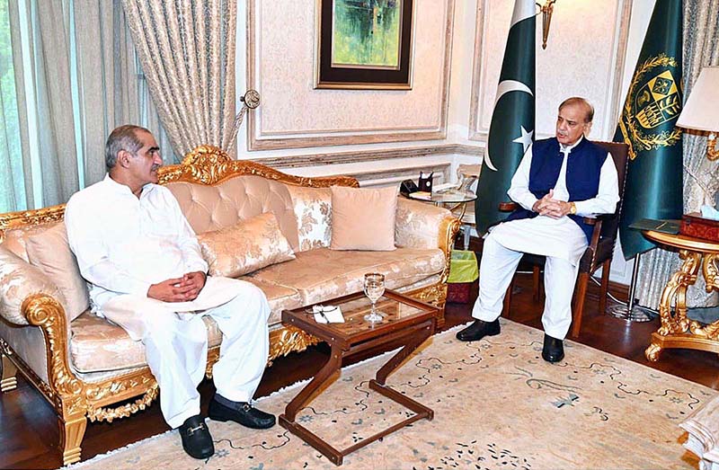 Federal Minister for Railways and Aviation, Khawaja Saad Rafique calls on Prime Minister Muhammad Shehbaz Sharif