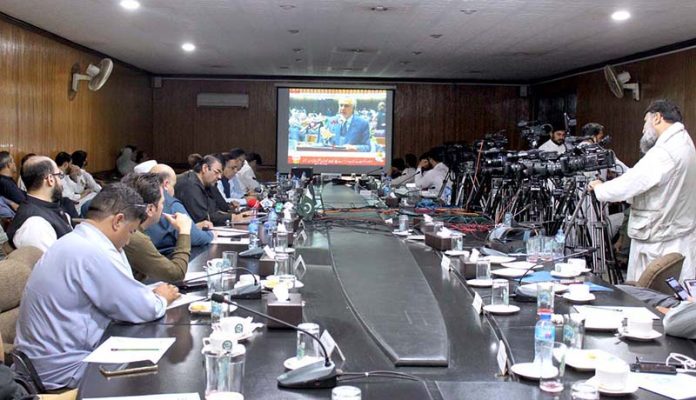 Industrialists and SCCI members are listening the Federal Budget Speech 2023-24 at SCCI