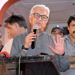 Defense Minister Khawaja Muhammad Asif is addressing the workers convention in Cantt