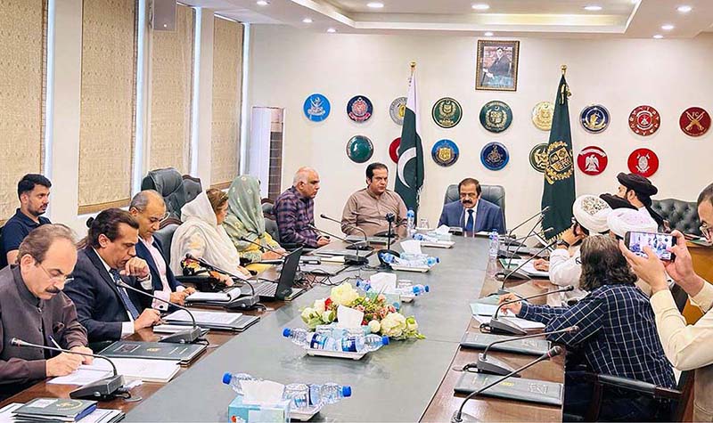 Interior Minister Rana Sanaullah Khan chairing a meeting with Tehreek Labaik Pakistan. Minister of State for Interior Abdul Rehman Kanju is also present on the occasion