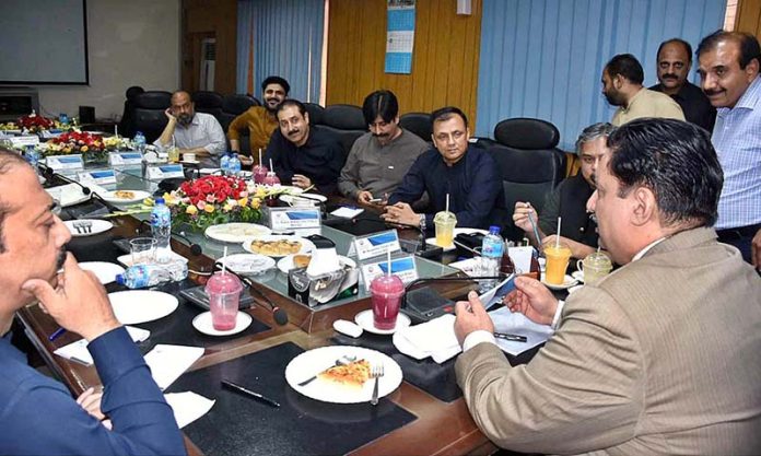 Federal Minister for Energy (Power Division) Engineer Khurram Dastgir Khan is chairing a meeting of FESCO Officers at FESCO Headquarter
