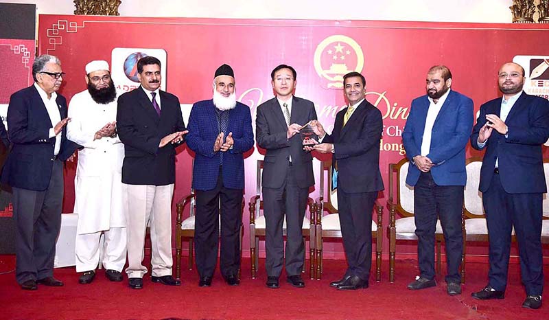 Newly appointed Consul General of China in Karachi, Yang Yundong addressing during the Karachi Editors Club in collaboration with AdPulse at a grand reception hosted in his honor