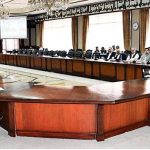 Federal Minister for Finance and Revenue, Senator Mohammad Ishaq Dar chairing the meeting of the Economic Coordination Committee (ECC) of the Cabinet