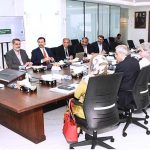 Federal Minister for Finance & Revenue Senator Mohammad Ishaq Dar in a meeting with a delegation of Pakistan Stock Exchange led by Mr. Farrukh Hussain Khan, MD/CEO PSX at FBR (Hqrs)