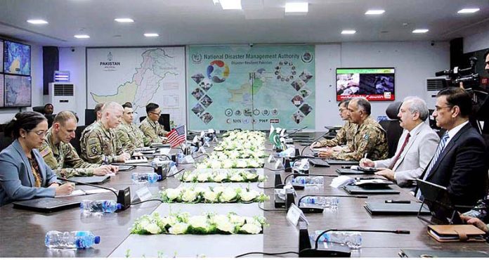 Chairman NDMA Lt. General Inam Haider Malik presiding meeting with US ARCENT LTG Frank
