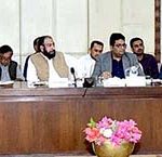 Senator Hidayatullah Khan, Chairman Senate Standing Committee on housing and works presiding over a meeting of the committee at Parliament House.