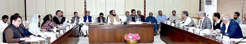 Senator Hidayatullah Khan, Chairman Senate Standing Committee on housing and works presiding over a meeting of the committee at Parliament House.