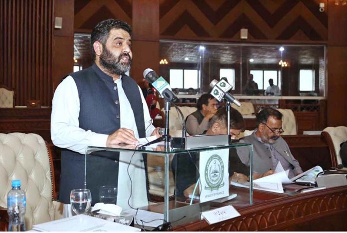 Finance Minister Gilgit-Baltistan Javad Manwa presenting Budget 2023-2024 of Gilgit-Baltistan at GB Assembly