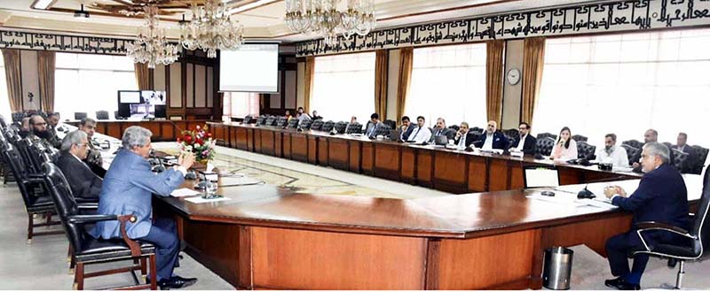 Federal Minister for Finance and Revenue, Senator Mohammad Ishaq Dar chairing a meeting on matters related to Civil Aviation Division and Airport Security Force at Finance Division