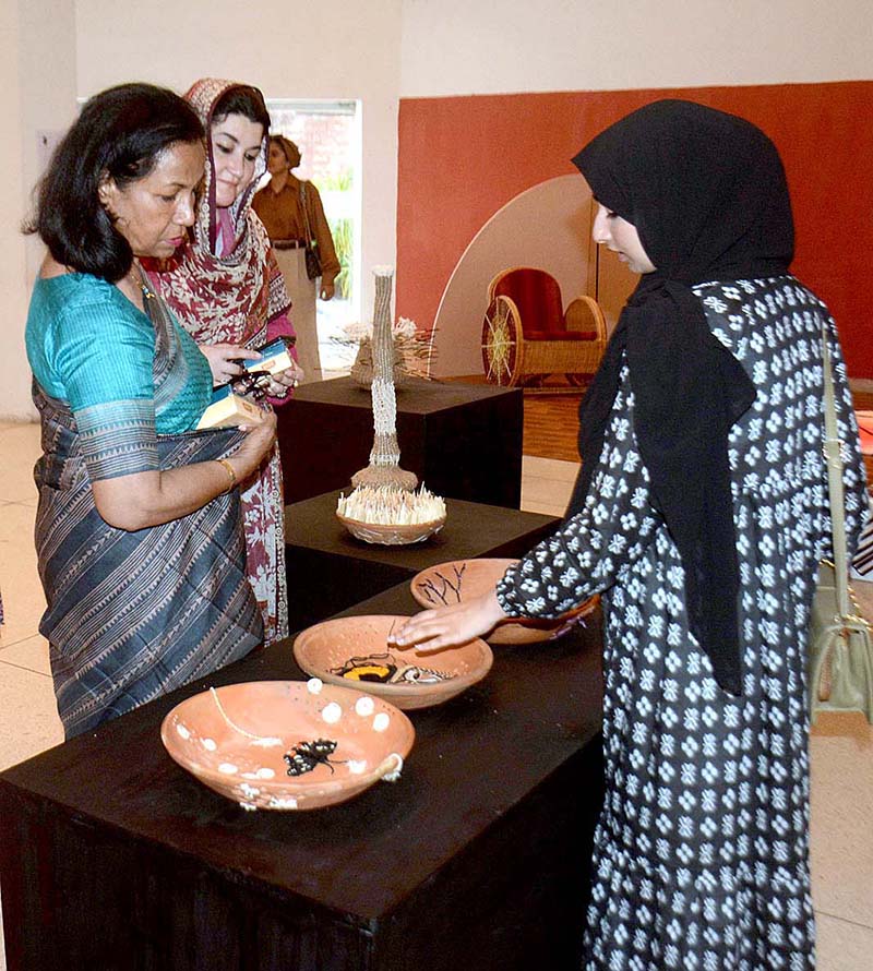 Students of Kinnaird College for Women taking keen interest in Textile Exhibition at Al-Hamra Art Gallery