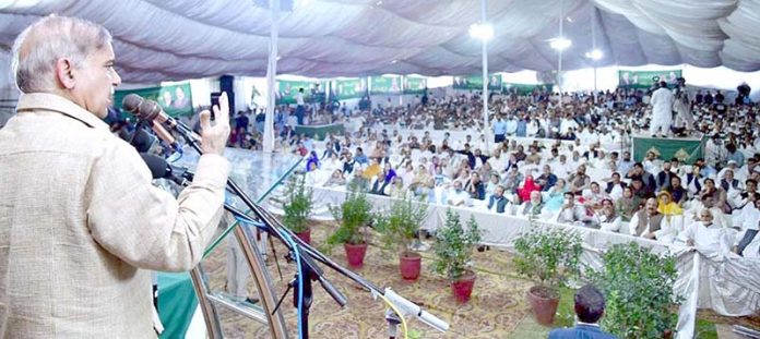 Prime Minister and President PML-N Muhammad Shehbaz Sharif attends the PML-N's General Council meeting in the party's secretariat