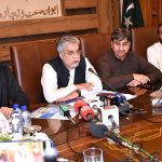 Vice President Chamber of Commerce and Industry Sialkot, Sheikh Amir Majeed Sheikh addressing a press conference
