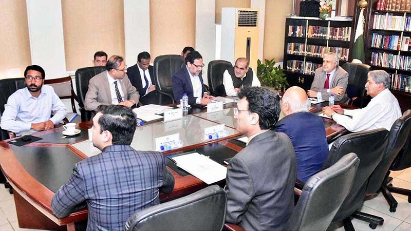 Federal Minister for Finance and Revenue, Senator Mohammad Ishaq Dar chairs a meeting of the Steering Committee to oversee the outsourcing of airports’ operations, at Finance Division