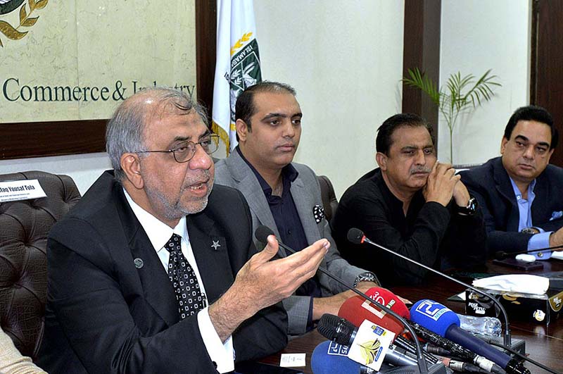 Minister of State and Chairman Reforms and Reduces Mobilization Committee Ashfaq Yousuf Tola addressing to the post budget session at Islamabad Chamber of Commerce & Industry