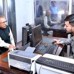 President Dr. Arif Alvi getting his biometric verification for driving license at Islamabad Traffic Police F-8 Office