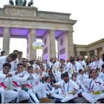 Participants of the 16th Special Olympic World Games Pakistan athletes in a group photo after the closing ceremony at Brendenburg Gate