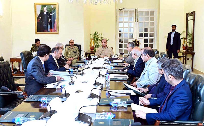 Prime Minister Muhammad Shehbaz Sharif chairing a meeting to discuss proposals for providing relief to poor and middle class in the upcoming budget