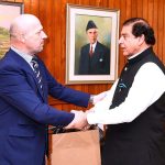 Speaker National Assembly Raja Pervez Ashraf receiving Ambassador of Bosnia & Herzegovina Sakib Foric at Parliament House