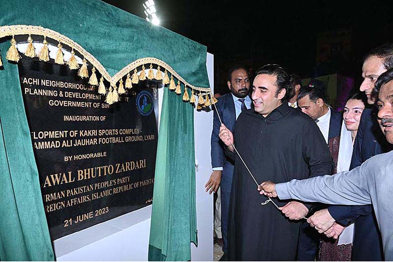 Bilawal Bhutto Zardari, Foreign Minister addressing during inauguration ceremony of Kakri Ground
