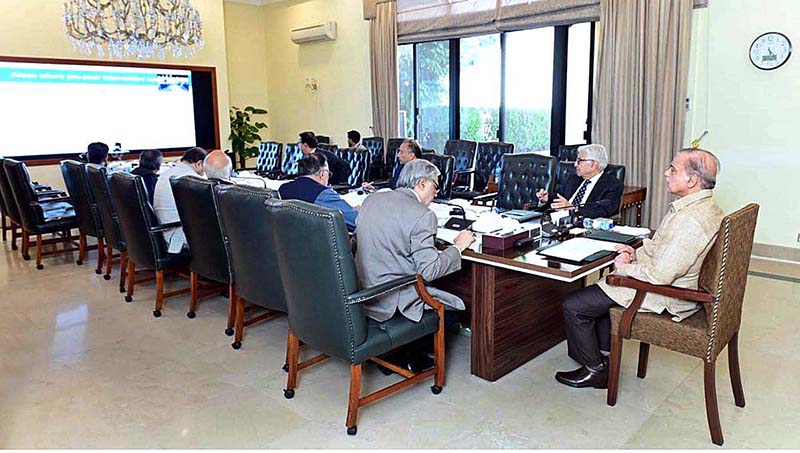 Prime Minister Muhammad Shehbaz Sharif chairing a meeting to discuss proposals for providing relief to poor and middle class in the upcoming budget