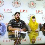 Chairman Pakistan Sports Council of Persons with Disabilities Aghaz Hasan along with others addressing a press conference at Press Club