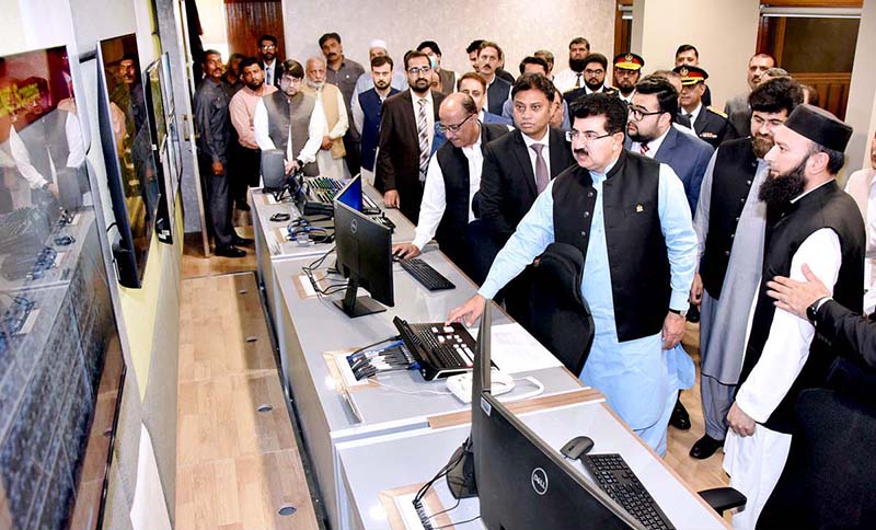 Chairman Senate, Muhammad Sadiq Sanjrani visiting newly established broadcasting room in the Senate after its inauguration at Parliament House