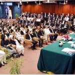 Federal Minister for Law and Justice, Senator Azam Nazir Tarar addressing the participants at the opening ceremony of Islamic Law orientation course for the lawyers of Islamabad organized by Federal Shariat Academy in collaboration with Islamabad Bar Association