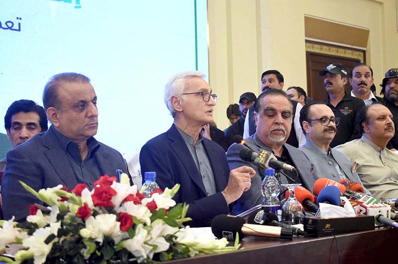 Senior Politician Jahangir Tareen announces new political party named ‘Istehkam-e-Pakistan Party’ (IPP) during a press conference