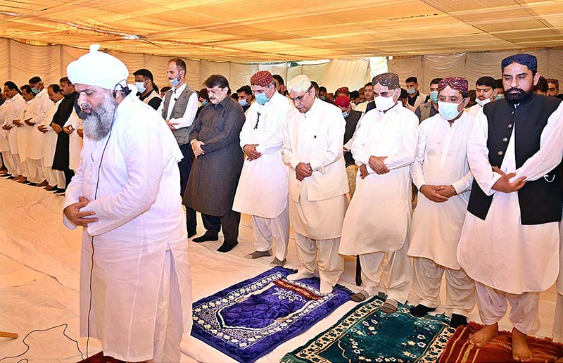 Former President of Pakistan Asif Ali Zardari offering Eid ul Azha prayers at Zardari House, Nawabshah