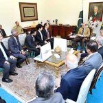 A delegation of Toyota Indus Motors led by President Toyota Asia Mr. Yoshiki Konishi and CEO Indus Motors Ali Asghar Jamali calls on Prime Minister Muhammad Shehbaz Sharif, Japanese Ambassador to Pakistan H.E Mitsuhiro Wada, Federal Ministers Ishaq Dar, Makhdoom Mutaza Mehmood, SAPMs Jahanzeb Khan and Tariq Bajwa were also present in the meeting