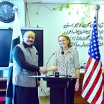 Federal Minister of National Health Services Abdul Qadir Patel Shaking hands with Ms. Isobel Coleman USAID Deputy Administrator