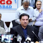 Federal Minister for Energy, Engr. Khurram Dastgir Khan addressing to media persons at HESCO office