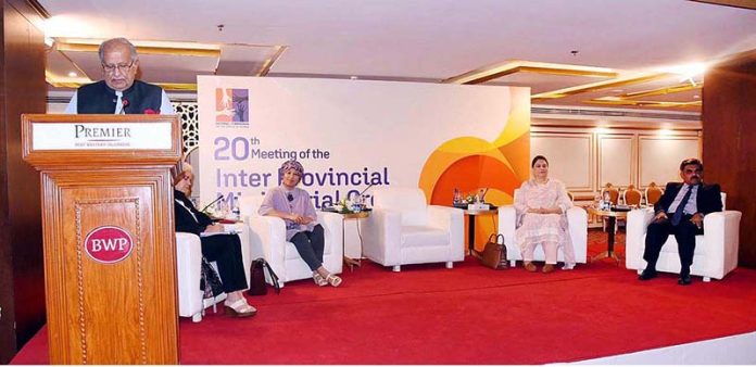 Federal Minister for Human Rights, Mian Riaz Hussain Pirzada addressing as Chief Guest the 20th meeting of Inter-Provincial Ministerial Group
