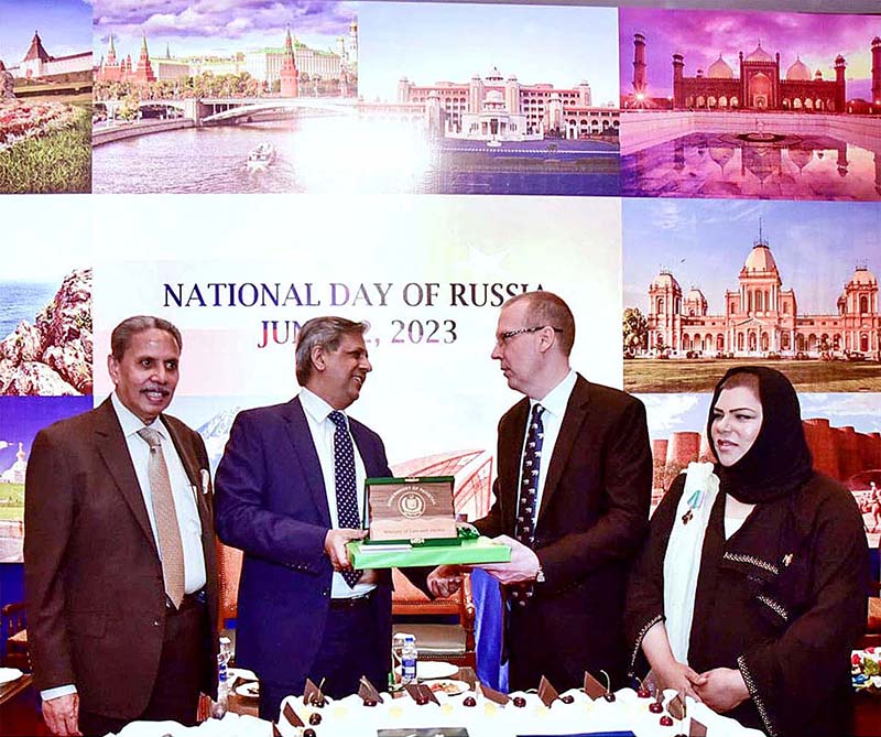 Minister for Law and Justice Senator Azam Nazir Tarar attended the Russia's National Day event as Chief Guest