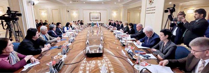 Chairman Senate Muhammad Sadiq Sanjrani along with the delegation meeting the Speaker of the Russian Federation Council Valentina Matviyenko