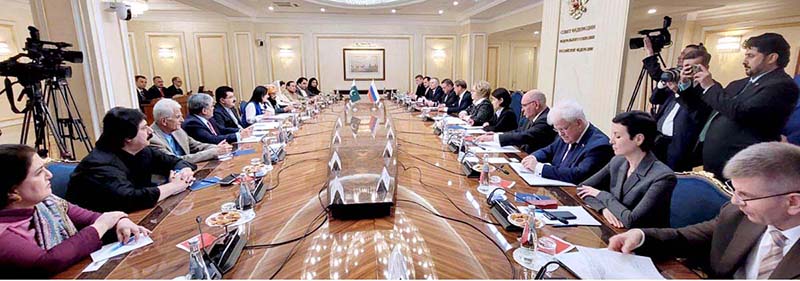 Chairman Senate Muhammad Sadiq Sanjrani along with the delegation meeting the Speaker of the Russian Federation Council Valentina Matviyenko