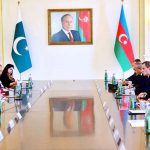 Prime Minister Muhammad Shehbaz Sharif and Azerbaijan President Ilham Aliyev leading their respective sides at a delegation level meeting