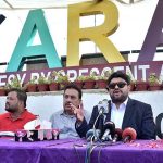 Governor Sindh Kamran Tessori talking to media persons after inauguration ceremony of “Welcome to Karachi Board
