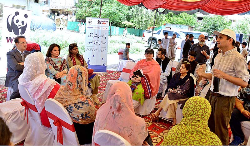 Senator Seemee Ezdi, Chairperson Senate Standing Committee on Climate Change and members of the committee are being briefed during their visit to Farash Town, Islamabad managed by World Wildlife Fund (WWF) and Australian Aid