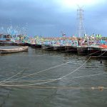 A large number of boats seen anchored at Ibrahim Haider as authorities issued alert regarding the effects of Cyclone Biparjoy