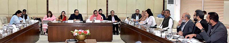 Senator Saleem Mandviwalla, Chairman Senate Standing Committee on Finance and Revenue presiding over a meeting of the committee at Parliament House