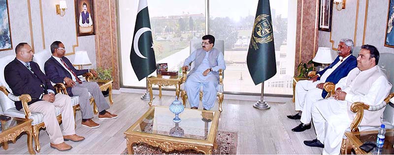 Chairman Senate Muhammad Sadiq Sanjrani in a meeting with Ilyas Masih, President of All Neighbors International and Dr. Chris Gnanakan, American Professor at Parliament House