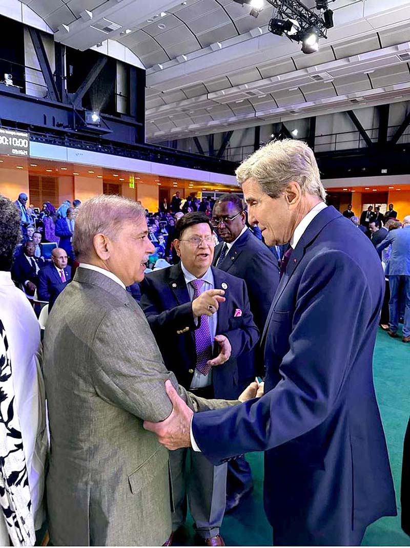 Prime Minister Muhammad Shehbaz Sharif meets US Presidential Envoy for Climate John Kerry on the sidelines of Summit on a New Financing Pact being held in Paris