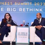 Federal Minister for Climate Change Senator Sherry Rehman addressing the concluding session of the second day of the Leaders in Islamabad Business Summit