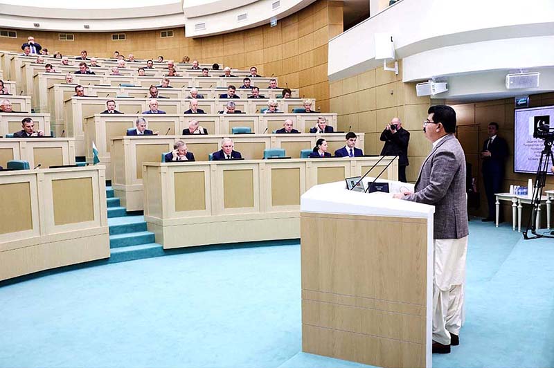 Chairman Senate Muhammad Sadiq Sanjrani addressing the plenary session of Federation Council of the Russian Federation